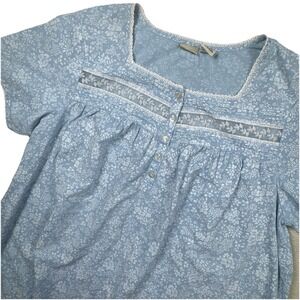 L.L. Bean Womens Embroidered 2XL Blue Floral Nightgown Cottage Core Grandma Core